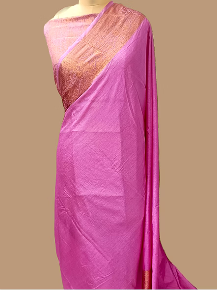 Pink Plain Zari Border Georgette Saree - Elegant Ethnic Attire-1