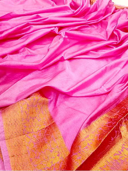 Pink Plain Zari Border Georgette Saree - Elegant Ethnic Attire-4