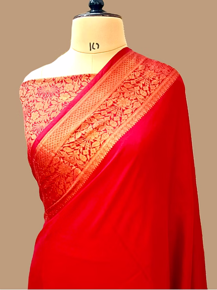 Elegant Red Georgette Saree with Zari Border-AF-0021-GR-RD