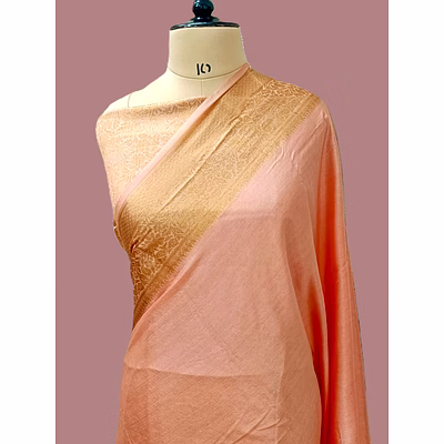 aanchal peach plain zari border georgette saree - exquisite elegance and craftsmanship