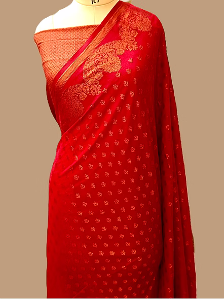 Maroon Georgette Silk Saree with Copper Zari Brocade Blouse-AF-0020-GR-MN