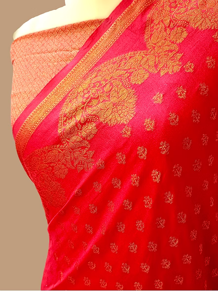 Maroon Georgette Silk Saree with Copper Zari Brocade Blouse-1