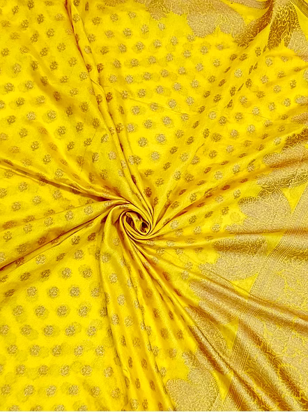 Yellow Georgette Silk Saree with Copper Zari Brocade Blouse - Elegant Indian Ethnic Wear-3
