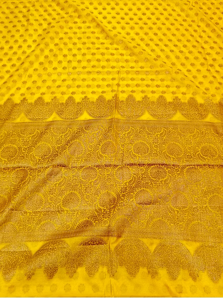 Yellow Georgette Silk Saree with Copper Zari Brocade Blouse - Elegant Indian Ethnic Wear-2