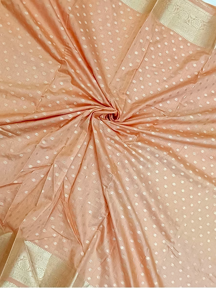 Peach Georgette Silk Saree with Brocade Blouse-4