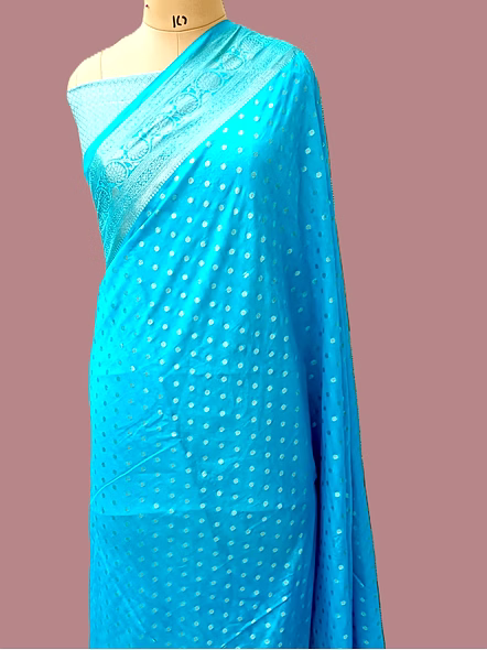 Firozi Georgette Silk Saree with Intricate Brocade Blouse