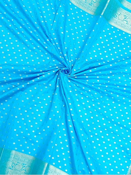 Firozi Georgette Silk Saree with Intricate Brocade Blouse-4