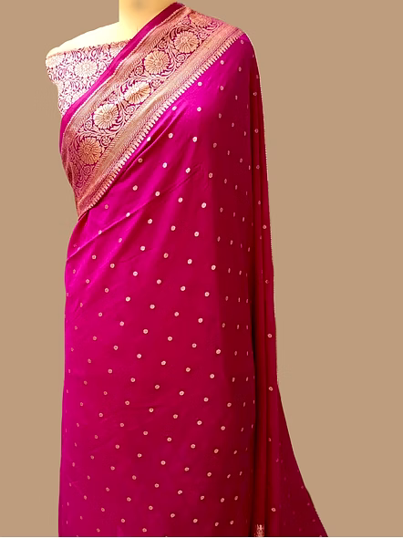 Exquisite Rani Georgette Silk Saree with Brocade Blouse - Aanchal Fabric-AF-0019-GR-RN