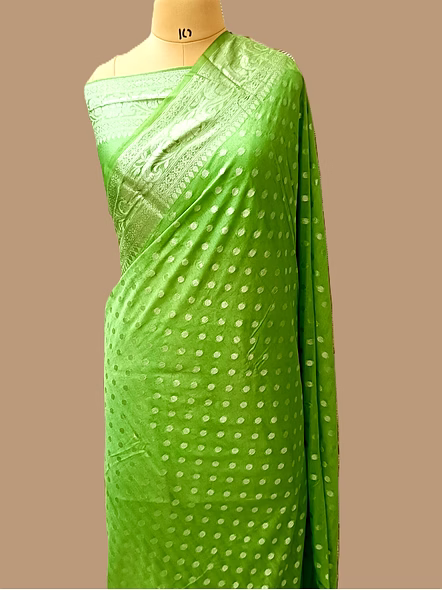 Parrot Green Georgette Silk Saree - Elegant Indian Ethnic Wear for Women