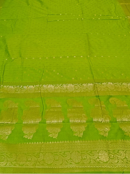 Parrot Green Georgette Silk Saree - Elegant Indian Ethnic Wear for Women-3