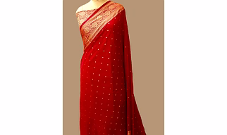 Red Georgette Silk Saree with Brocade Blouse | Aanchal Fabric