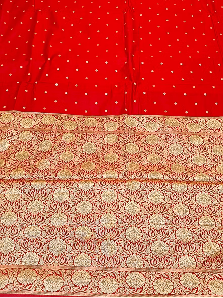 Red Georgette Silk Saree with Brocade Blouse | Aanchal Fabric-3