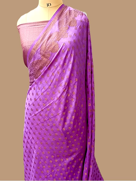 Exquisite Purple Georgette Silk Saree with Copper Zari Brocade Blouse-AF-0020-GR-PR