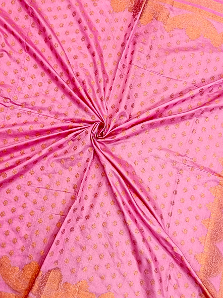 Pink Georgette Silk Saree with Copper Zari Brocade Blouse-4
