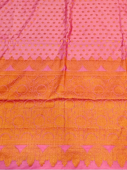 Pink Georgette Silk Saree with Copper Zari Brocade Blouse-3