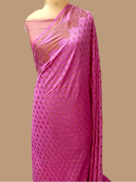 Pink Georgette Silk Saree with Copper Zari Brocade Blouse