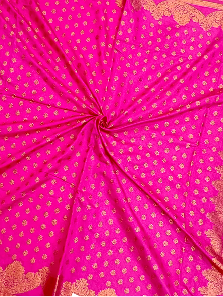 Rani Georgette Silk Saree with Copper Zari Brocade Blouse-4