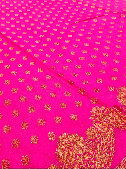 Rani Georgette Silk Saree with Copper Zari Brocade Blouse-2