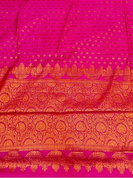 Rani Georgette Silk Saree with Copper Zari Brocade Blouse-3