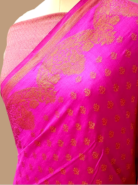 Rani Georgette Silk Saree with Copper Zari Brocade Blouse