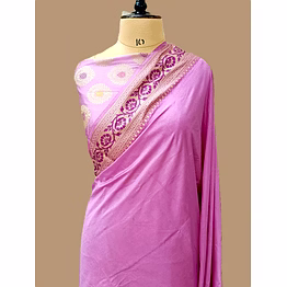 aanchal pink plain dupion silk saree with brocket blouse