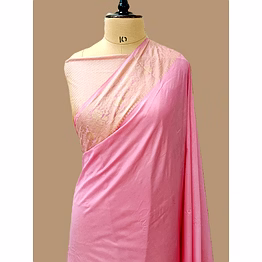 aanchal pink plain dupion silk saree brocket blouse - indian ethnic wear for special occasions