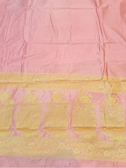 Pink Plain Dupion Silk Saree Brocket Blouse - Indian Ethnic Wear for Special Occasions-2