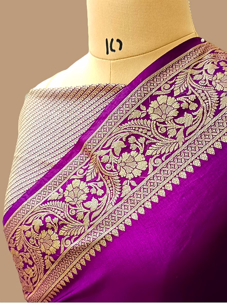 Purple Plain Dupion Silk Saree with Brocket Blouse-2