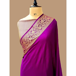 aanchal purple plain dupion silk saree with brocket blouse
