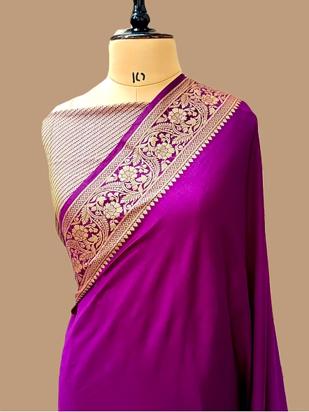 Purple Plain Dupion Silk Saree with Brocket Blouse-AF-0024-DP-PP