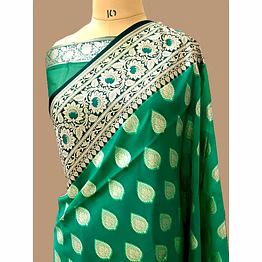 aanchal exquisite sea green kora saree with contrasting satin border