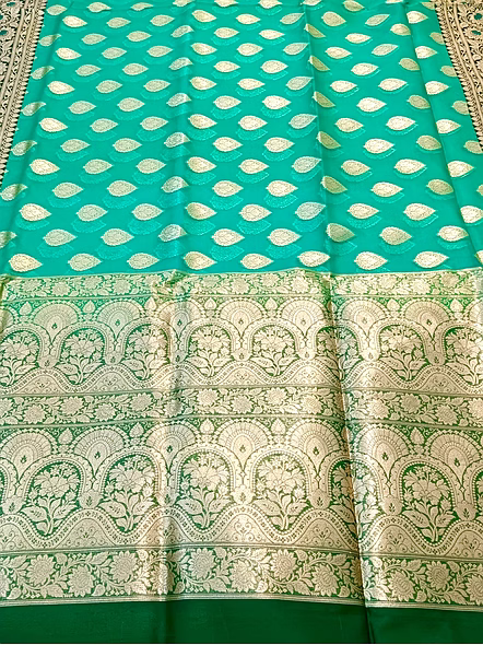 Exquisite Sea Green Kora Saree with Contrasting Satin Border-3