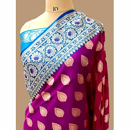 aanchal elegant rani color kora saree with contras satan border