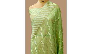 Green Kora Saree Resham Zari Work - Elegant Ethnic Attire