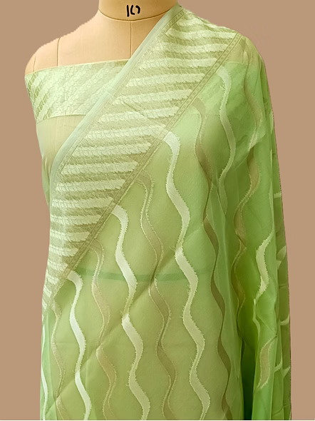 Green Kora Saree Resham Zari Work - Elegant Ethnic Attire