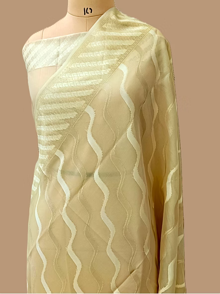 Cream Kora Saree Resham Zari Work - Elegant Handcrafted Indian Saree