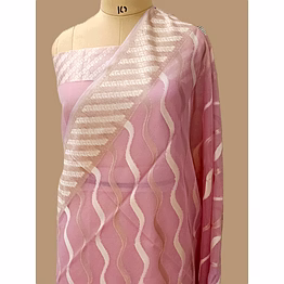 aanchal exquisite baby pink kora saree with resham zari work