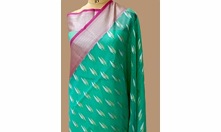 Exquisite Sea Green Kora Saree with Contrast Border and Silver Gold Buti
