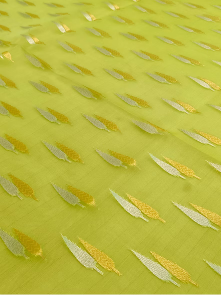 Green Kora Saree Silver Gold Buti Contras Border - Elegant Indian Ethnic Wear-2