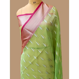 aanchal green kora saree silver gold buti contras border - elegant indian ethnic wear