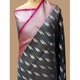 aanchal exquisite gray kora saree with silver gold buti design