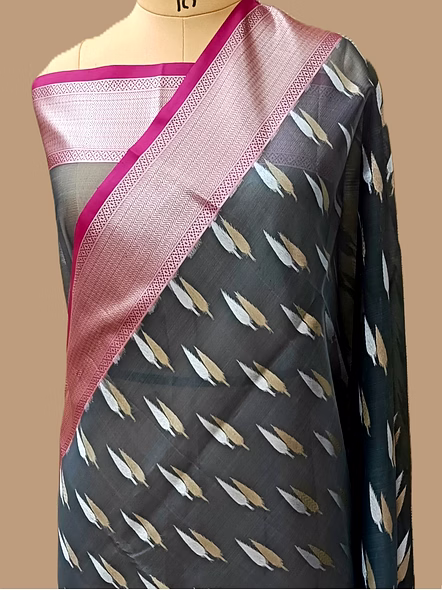 Exquisite Gray Kora Saree with Silver Gold Buti Design-AF-0013-KR-GY