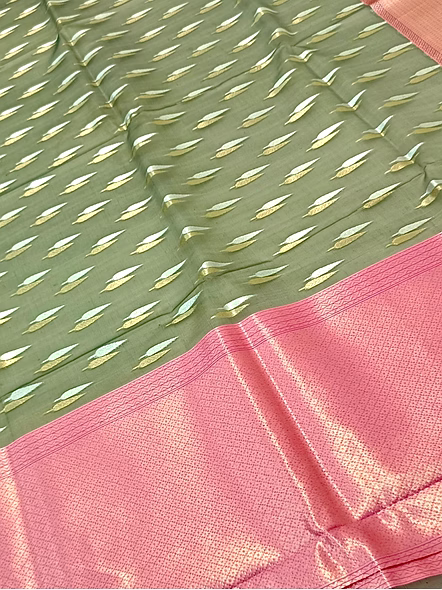 Exquisite Gray Kora Saree with Silver Gold Buti Design-3