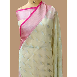 aanchal elegant white kora saree with silver gold buti & contrast border - a timeless beauty