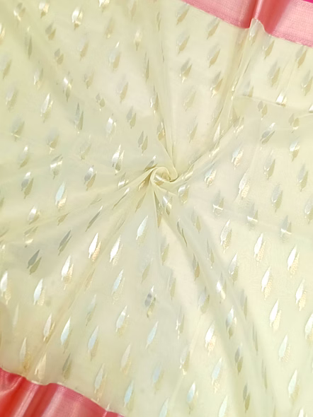 Elegant White Kora Saree with Silver Gold Buti &amp; Contrast Border - A Timeless Beauty-4