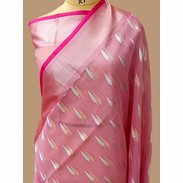 aanchal elegant pink kora saree with silver and gold buti contras border