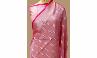 Elegant Pink Kora Saree with Silver and Gold Buti Contras Border