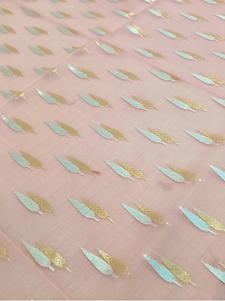 Elegant Pink Kora Saree with Silver and Gold Buti Contras Border-2