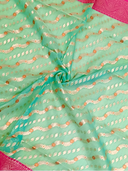 Exquisite Sea Green Kora Saree with Contrast Border-4