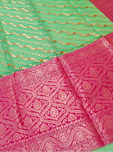 Exquisite Sea Green Kora Saree with Contrast Border-3